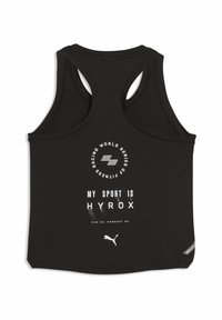 Μαύρο αθλητικό τοπ με racerback, με λευκό κείμενο "MY SPORT IS HYROX" και λογότυπο Puma, με σήμανση σειράς fitness και ετικέτα DryCELL.