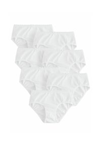 Panty in cotone bianco, caratterizzate da uno stile classico a slip con vita elastica e dettaglio in pizzo. Confezione da sei, con texture morbida.