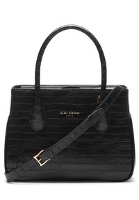 Bolso de mano de imitación de cuero de cocodrilo negro con dobles asas, correa desmontable, detalle del logo en tono dorado y forma rectangular estructurada.