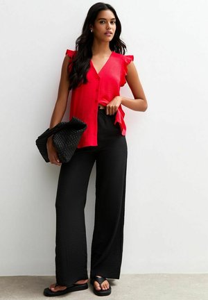 RUFFLE TRIM BUTTON UP - Blouse - red