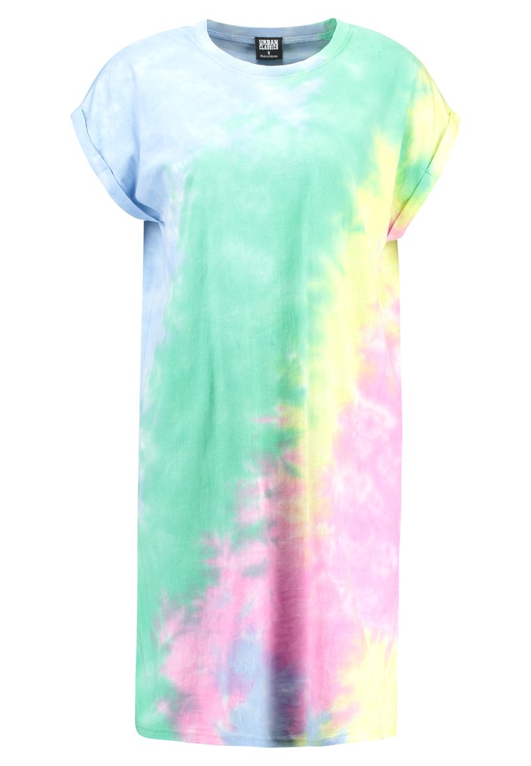 Urban Classics Damen Tie Dye Kleid - Lässiger Sommerlook Mit Rundhals Und Umgeschlagenen Ärmeln