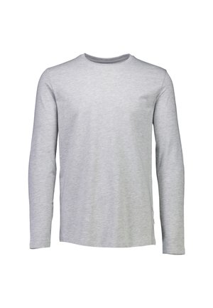 Long-sleeve shirt in light gray cotton fabric. Features a round neckline and a relaxed fit, with minimal stitching details.