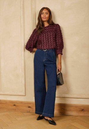 Love & Roses, FRINGING CREW NECK BLOUSE - Blouse - burgundy red