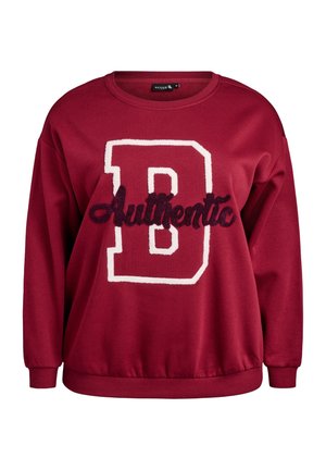 Felpa bordeaux con scollo a girocollo, caratterizzata da una grande "B" bianca e dalla scritta "Authentic" in lettere scure testurizzate. Polsini e fondo aderenti.