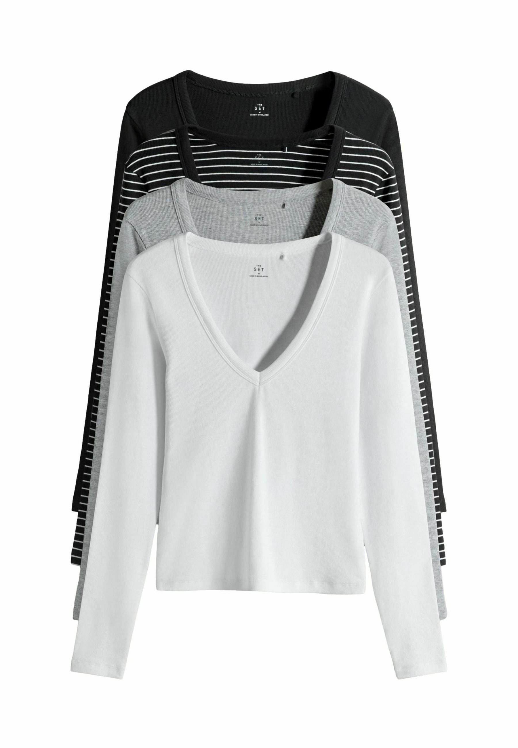 Confezione 3/5 Magliette A Maniche Lunghe Donna - Basic, Slim Fit, Girocollo, Elasticizzate, Y2K, Vari Colori (Nero, Bianco, Oliva, Blu Scuro, Caffè)