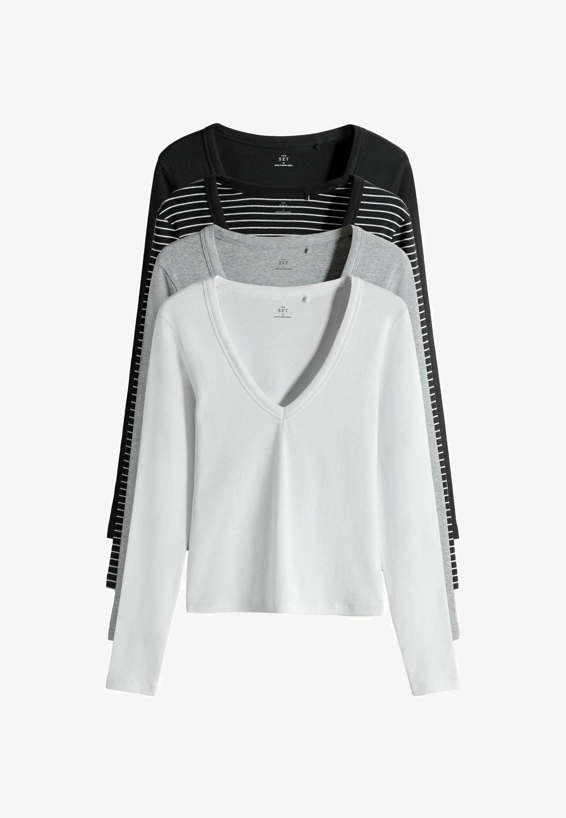 Confezione 3/5 Magliette A Maniche Lunghe Donna - Basic, Slim Fit, Girocollo, Elasticizzate, Y2K, Vari Colori (Nero, Bianco, Oliva, Blu Scuro, Caffè)
