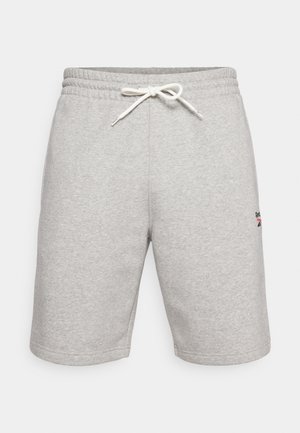 Calções em mistura de algodão cinza com um cós elástico e cordão branco. Apresentam um pequeno logótipo do lado esquerdo em preto e vermelho.