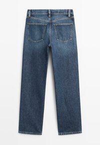 Jeans i denim i medelblått med rak ben, med en standard midja, fem fickor och subtila blekningar vid låren.