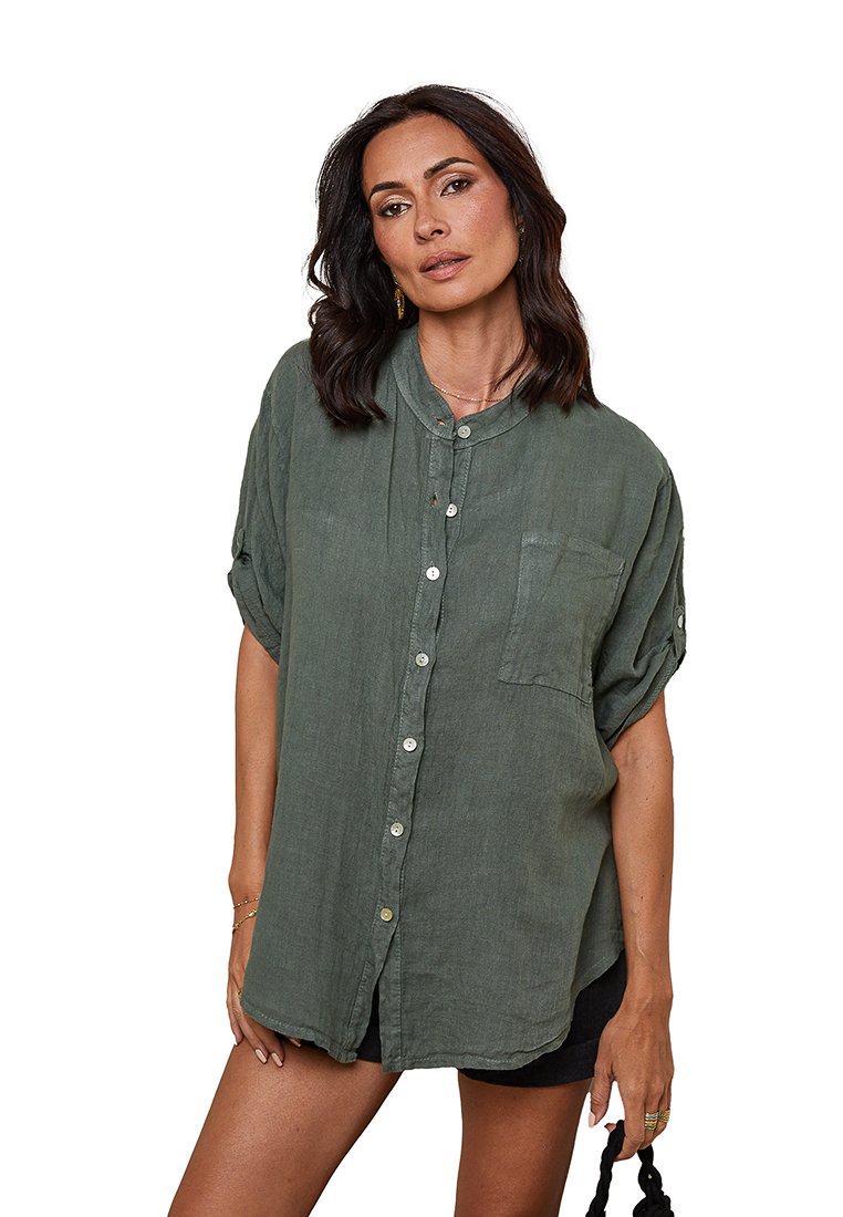 Le Monde du Lin Overhemdblouse kaki Le Monde du Lin Overhemdblouse kaki
