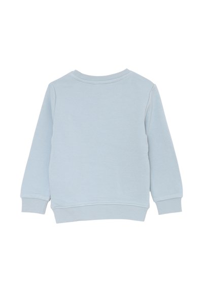 Felpa a maniche lunghe azzurro chiaro con polsini e orlo a costine, mostrata da dietro su uno sfondo bianco.