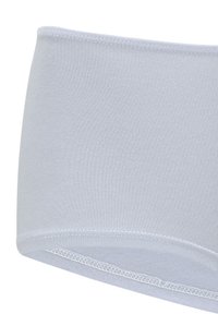 Light gray cotton hipster underwear with a smooth texture, elastic waistband, and contrasting stitch detailing along the edges.