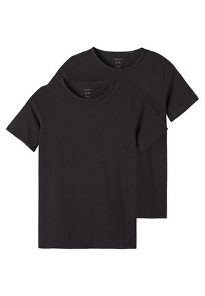 Two black short-sleeve t-shirts made of soft fabric, featuring a classic round neckline and regular fit. Smooth texture, no patterns or accents.