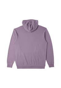 Felpa con cappuccio in un delicato viola, caratterizzata da una texture di tessuto liscia, maniche lunghe e una vestibilità ampia. Nessuna grafica o hardware visibile.