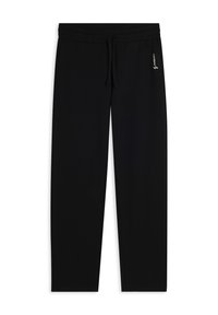 Pantaloni della tuta neri realizzati in tessuto morbido, dotati di una cintura elastica, cordino e tasche laterali. Design semplice con un accento del logo.