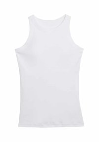 Witte katoenen tanktop met een ronde hals en zonder mouwen. Gladde textuur, eenvoudige silhouet en geen patronen of accenten.