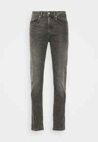 Grå denimjeans med rak skärning, utrustade med dragkedja, fem fickor och subtila whiskeringdetaljer.
