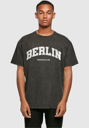 BERLIN WORDING ACID WASHED - T-shirt print - black