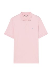 Polo tričko s krátkým rukávem v světle růžové barvě z měkké bavlny, s modrým logem na hrudi a klasickým designem límečku.