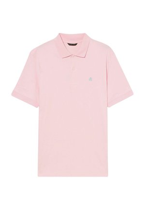 Koszulka polo z krótkim rękawem w jasnoróżowym kolorze, wykonana z miękkiej bawełny, z niebieskim logo na piersiach i klasycznym kołnierzykiem.