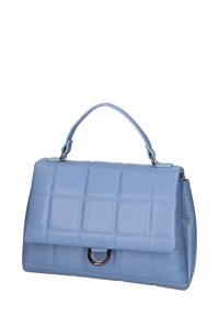 Borsa a tracolla blu trapuntata realizzata in materiale sintetico liscio. Presenta una maniglia superiore e una chiusura metallica con dettagli di cucitura visibili.