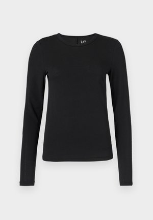 Zwart T-shirt met lange mouwen van katoen, met een ronde halslijn, een aangesloten pasvorm en een gladde, zachte textuur. Geen patronen of accenten.