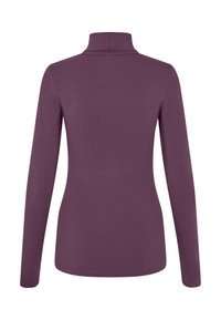 Lange mouw top in diep paarse stof met een opstaande kraag, voorzien van een aansluitend ontwerp en een gladde textuur. Geen zichtbare patronen of versieringen.