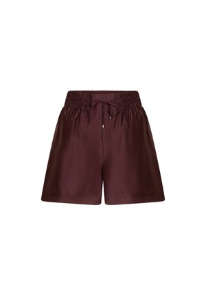 Donkerbruine shorts met een elastische tailleband en gestrikte trekkoorden, licht losse pasvorm, gemaakt van gladde stof.