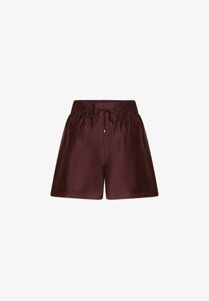 Donkerbruine shorts met een elastische tailleband en gestrikte trekkoorden, licht losse pasvorm, gemaakt van gladde stof.