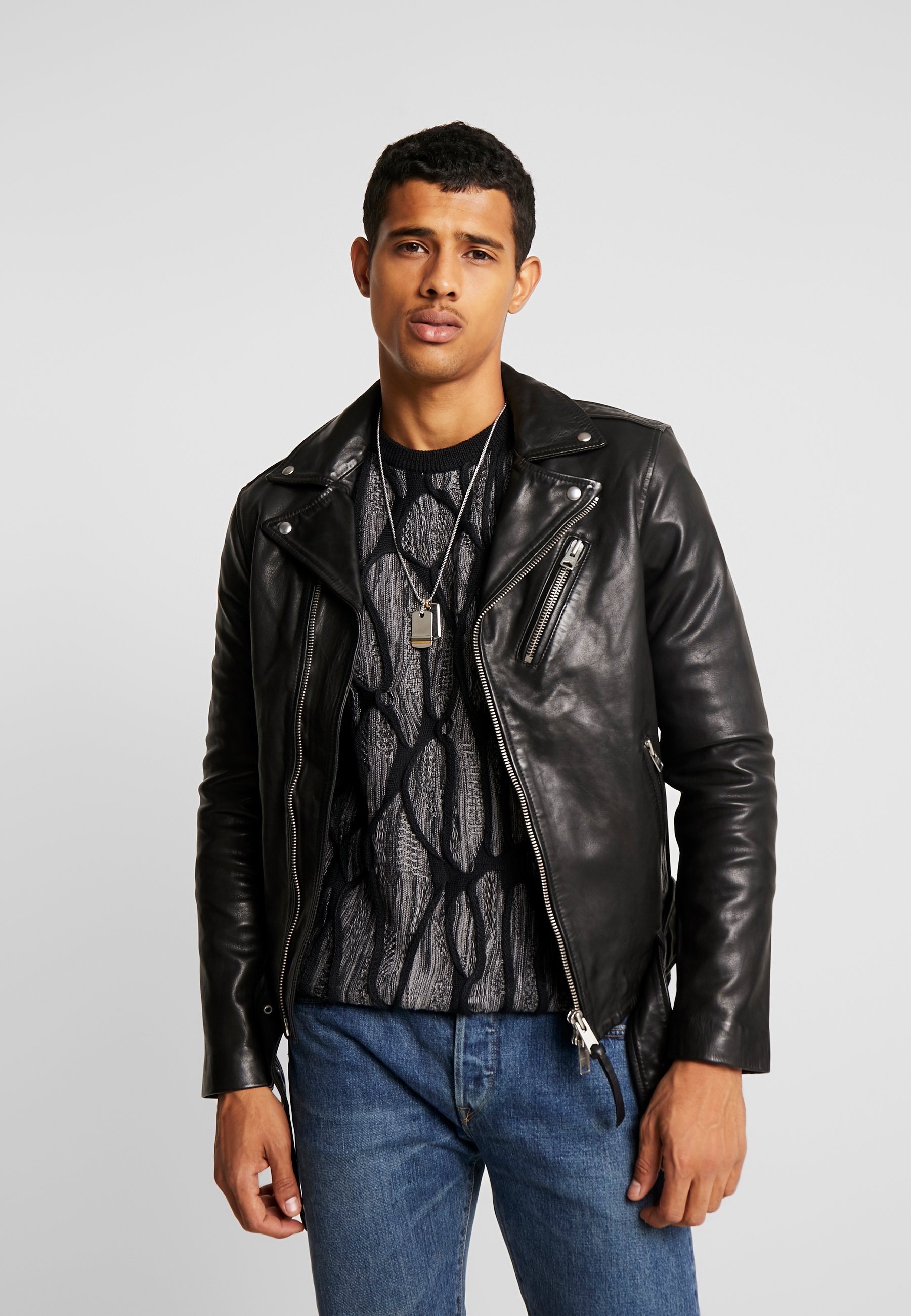 Allsaints Rigg Biker Leather Jacket Black Zalando Co Uk
