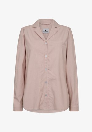 Pruhovaná košile na knoflíky v světle růžové a bílé, s límečkem, dlouhými rukávy a náprsní kapsou. Vyrobena z hladké tkaniny.