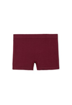 Bordeauxfarbene Baumwoll-Boxershorts mit glatter Textur, mittel-länglichem Design und breitem elastischem Bund für Komfort. Verfügt über eine zentrale Beinöffnung.