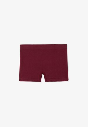 Maroon cotton boxers with a smooth texture, mid-length design, and a wide elastic waistband for comfort. Features a central leg opening.