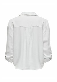 Camicia bianca a maniche lunghe con colletto, caratterizzata da un dettaglio a yoke sul retro e maniche arrotolate, realizzata in un tessuto leggero.