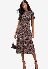 Lipsy PETITE FIT - PRINTED SHORT SLEEVE KEYHOLE  MIDI - Trikoomekko - pink ditsy
