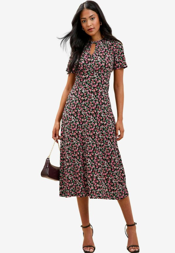 PETITE FIT - PRINTED SHORT SLEEVE KEYHOLE  MIDI - Jerseykleid