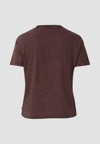 Braunes kurzärmliges T-Shirt mit einer weichen Textur und einem schlichten, klaren Rückendesign, Rundhalsausschnitt und geradem Saum.
