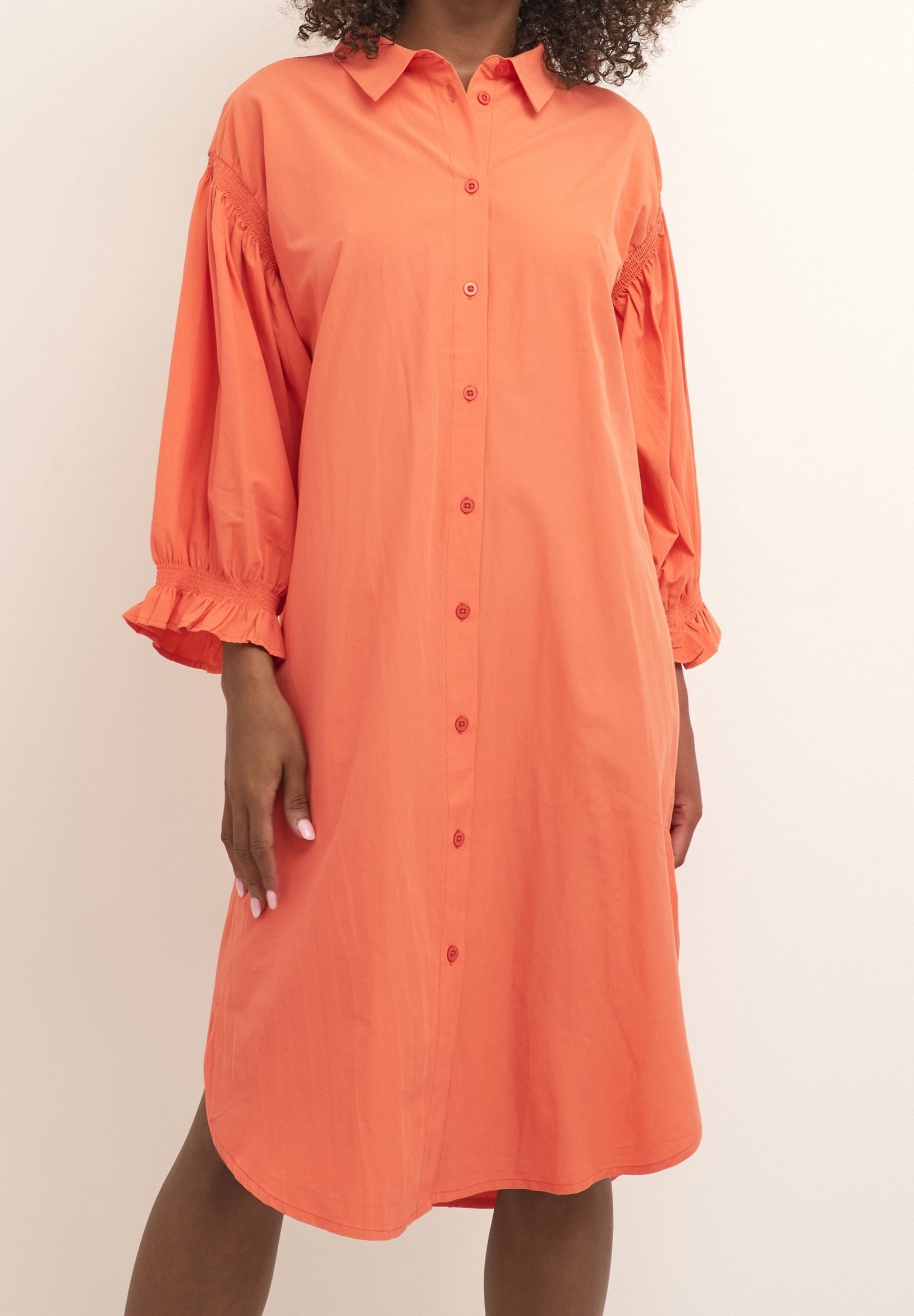 open lace back dress Beloved Gathered Button Down Midi Dress (Neon Coral)  Nova Lee Boutique