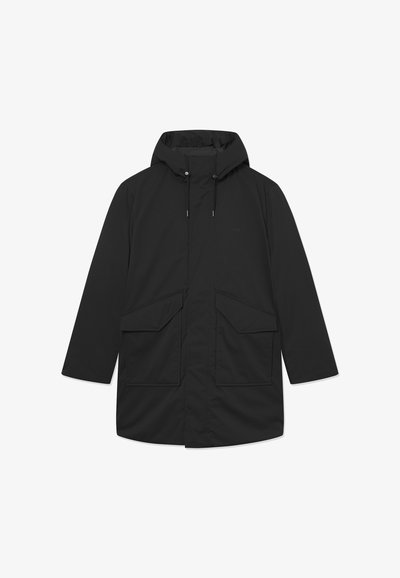 Must sügisel, veekindel park, millega on kaasas kapuuts, nööriga reguleeritav vöökoht, esine tõmblukk ning kaks suurt klapiga taskut ees.