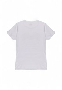 T-shirt bianca a maniche corte con collo rotondo. Realizzata in tessuto di cotone liscio. Presenta una schiena semplice senza stampe né motivi.