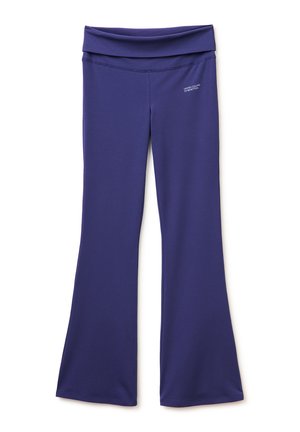Pantaloni da yoga a zampa blu navy con fascia larga in vita, con piccolo logo "United Colors of Benetton" vicino all’anca sul davanti a destra.