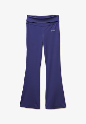 Marineblaue ausgestellte Yogahose mit breitem Bund, mit kleinem "United Colors of Benetton"-Logo nahe der Hüfte auf der vorderen rechten Seite.