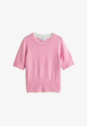 Next, TALL FIT - SUPERSOFT DOUBLE TRIM SHORT SLEEVE KNITTED TOP . - T-Shirt basic - blush pink white
