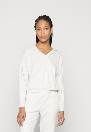 COSY V-NECK HOODIE - Bluza z kapturem - light cashew melange