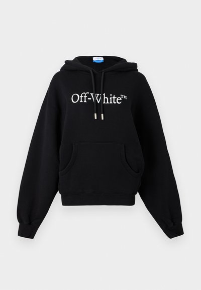 Crna pamučna hoodie sa velikim prednjim džepom, kapuljačom s vezicom, rebrastim manžetama i "Off-White™" logotipom u bijeloj boji na prsima.