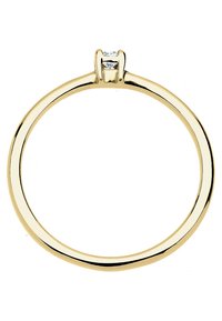 Guldring med en glat, rundet bånd og et minimalistisk design med en lille klar ædelsten sat over båndet.