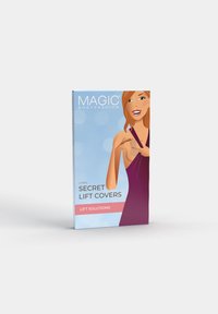 Opakowanie Magic Bodyfashion Secret Lift Covers z ilustracją kobiety poprawiającej ramiączko sukienki.
