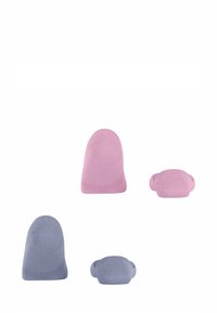 Gebreide sokken in zacht roze en blauw, in verschillende hoogtes. Soepele textuur met lichte elastische banden bij de opening voor een veilige pasvorm.