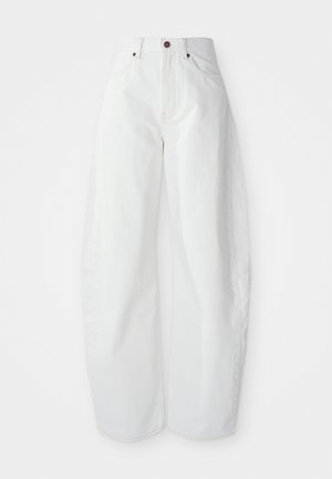 Hoge taille witte spijkerbroek met een losse pasvorm. Voorzien van een knoopsluiting, zijzakken en een minimalistisch ontwerp. Glad textuur.
