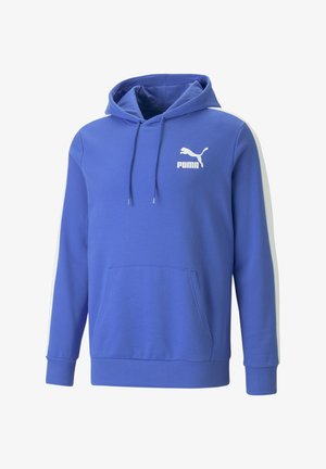 Sinine puuvillane kapuutsfliis, ees oleva tasku, soonikute ja reguleeritava paelaga kapuutsi. Tootel on rinnal valge Puma logo.