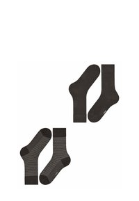 Schwarze Baumwollsocken mit zwei Designs: eines einfarbig und das andere mit einem strukturierten geometrischen Muster. Beide haben gerippte Bündchen und verstärkte Zehen.
